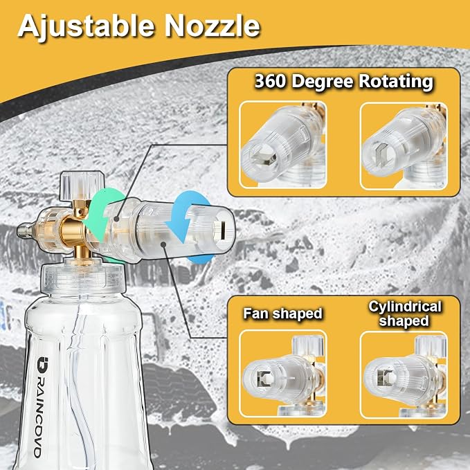 Foam Cannon with Pressure Washer Gun, Dual Connector Accessories | Snow Soap Attachment for Car Wash, 5 Nozzles Tips with Holder, 1/4” Quick Connect, Additional 1.1 mm Orifice Nozzle
