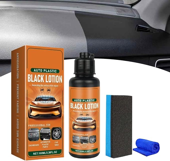 Auto Plastic Restorer Kit, 100ML Auto Plastic Restorer Lotion Black Plastics Trim Restorer for Cars of Faded Plastics and Rubbers, Black Lotion for Dashboard Door (1PCS)