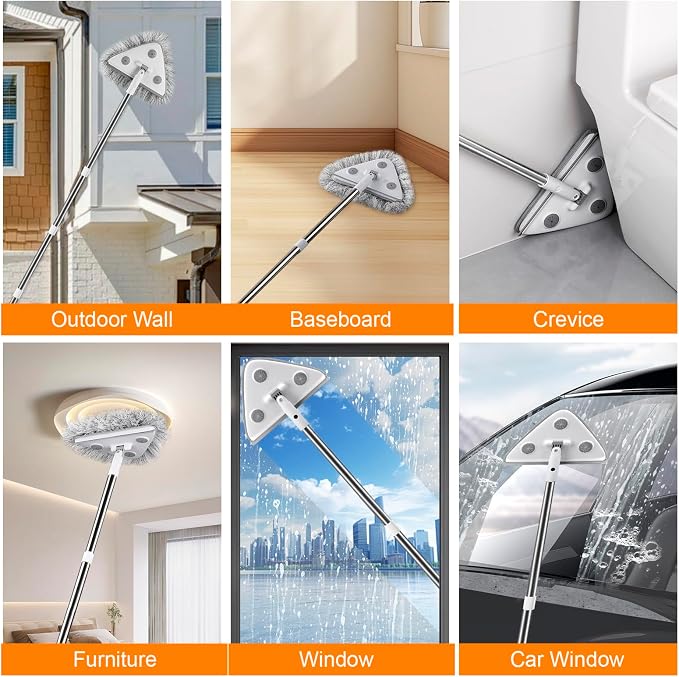 MUEE 3 in 1 Window Squeegee with 78“ Extension Pole, High Reach Wall Mop | High Reach Wall Mop with 180° Swivel Head, Washable & Replaceable Pads, Easily Clean Window, Wall, Ceiling Indoor/Outdoor Use