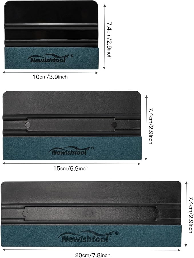 NEWISHTOOL 3 Pcs Vinyl Wrap Squeegee Different Size Felt Squeegee for Vinyl | Suede Felt Edge Squeegee Sign Making Wrap Tool for Wallpaper Smoothing, Car PPF Vinyl Wrap Window Tint Application