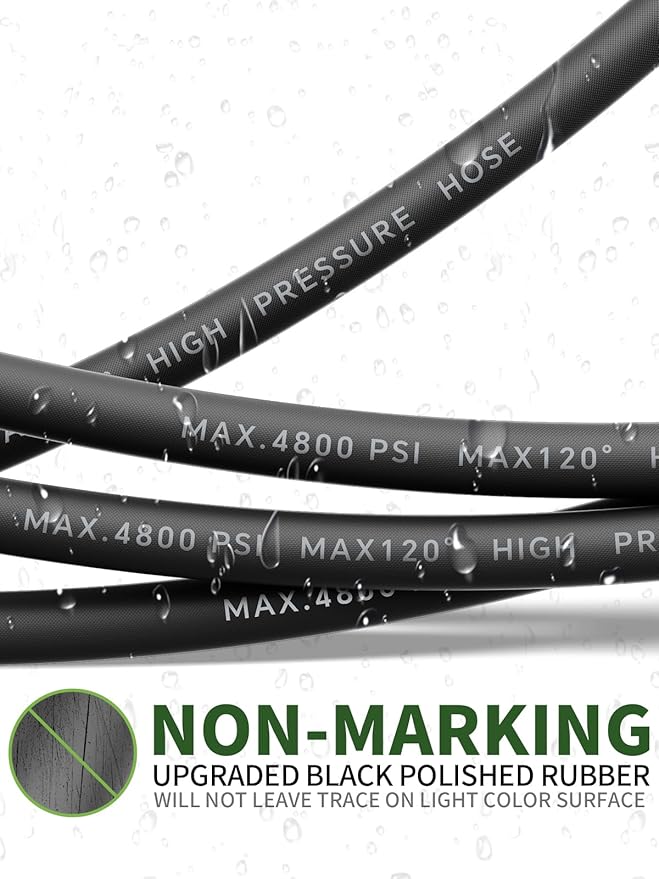3/8" 4800PSI Pressure Washer Hose 100FT Swivel Quick Connect | Power Washer Hose for Cold/Hot Water Max 248°F, Kink Resistant Steel Wire Braided, Wear Resistant with M22 14mm Adapter