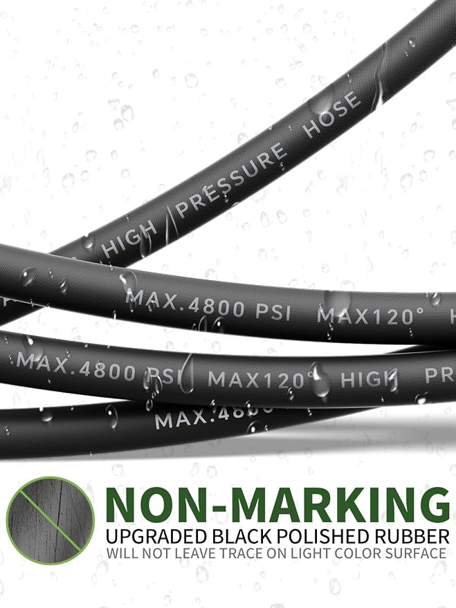 3/8" 4800PSI Pressure Washer Hose 150FT Swivel Quick Connect | Power Washer Hose for Cold/Hot Water Max 248°F, Kink Resistant Steel Wire Braided, Wear Resistant with M22 14mm Adapter