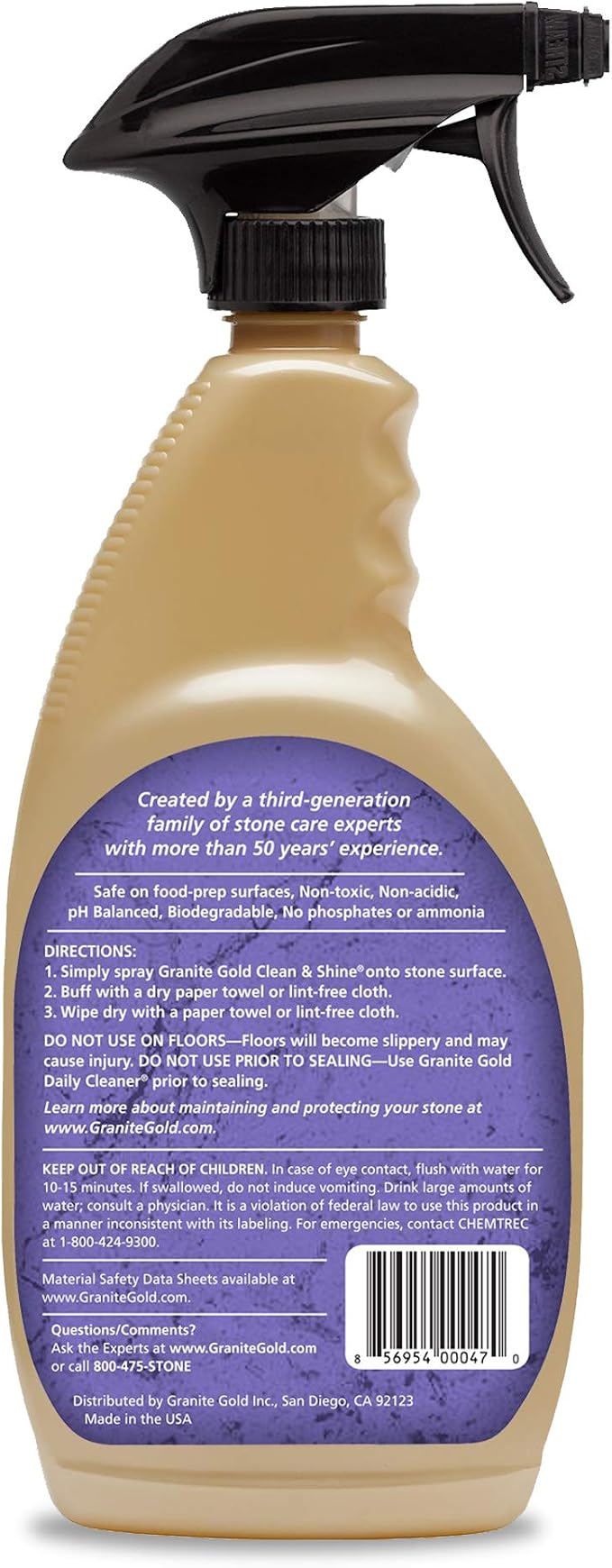 Granite Gold Clean and Shine Spray-Streak-Free Deep Cleaning & Polishing of Granite, Marble, Quartz, 24 Fl Oz (Pack of 2)