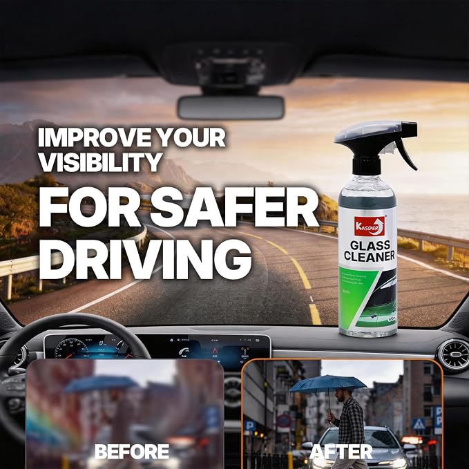 Auto Glass Cleaner Spray, Ammonia-Free Streak-Free Window Cleaner, Oil Film Bug Grime Remover, Safe for Tinted Windshield, Car Mirror Navigation Screen for Truck RV Motorcycle