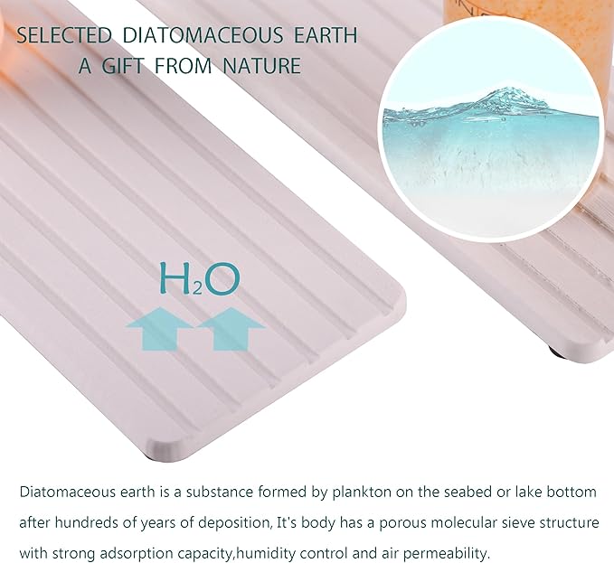 NiuYichee 2 PCS Water Absorbent diatomite Coasters, 10.2" x 4" Water Absorbing Stone Tray for Sink, Stone Drying mat for Kitchen Counter, Stone soap Tray Used for Hand Soaps & toiletries & Plants