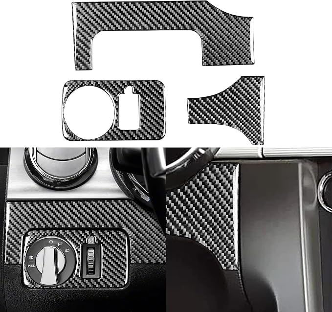 Real Carbon Fiber Trim for Ford Mustang GT Shelby Accessories | for 2005 2006 2007 2008 2009，Headlight Switch Panel Cover，Thick Overlay Sticker Decal，3PCs