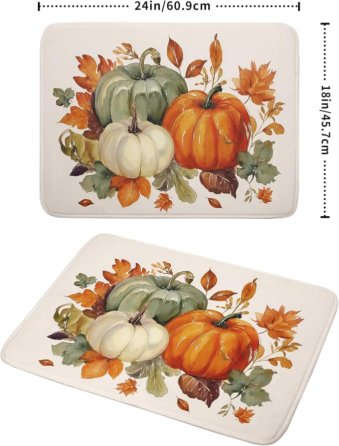 Giwawa Fall Pumpkin Dish Drying Mat Autumn Leaves Absorbent Dishes Pad 18x24 Inch Seasonal Microfiber Dish Drainer Rack Mat for Kitchen Countertop