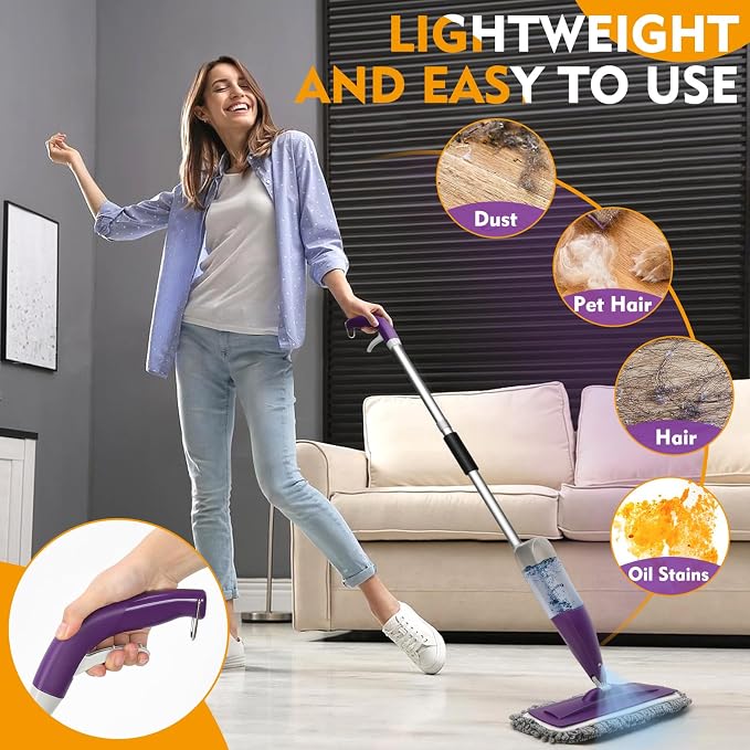 Microfiber Spray Mop for Floor Cleaning with Washable Pads,Dry Wet Use | 27 oz Refillable Bottle,3 Reusable Mop Pads,Mops with Sprayer for Hardwood Laminate Vinyl Tile Cleaning