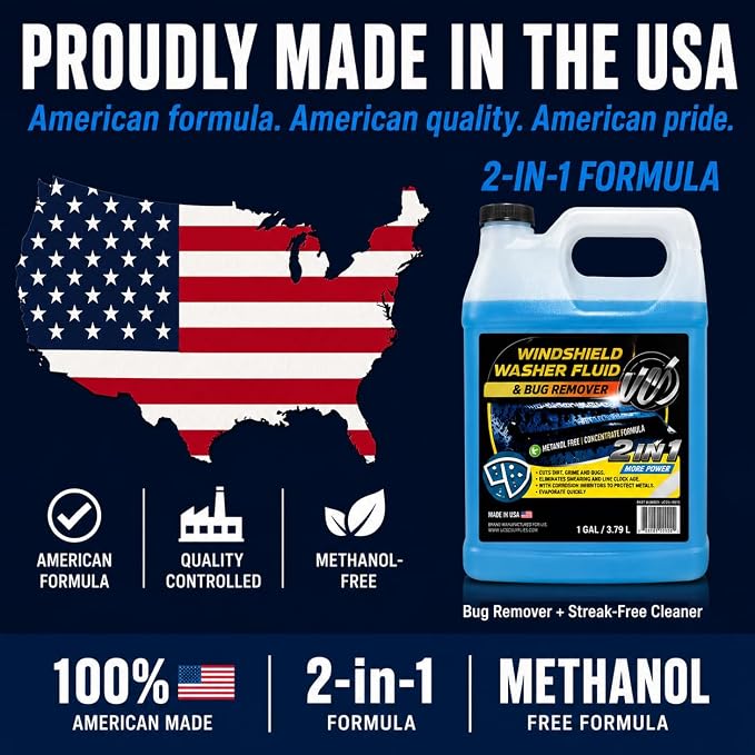 UCS Windshield Washer Fluid 2-in-1 Bug Remover – Ready to Use Formula – Streak-Free Cleaning – Removes Dirt & Road Grime – 1 Gallon (128 fl oz) Methanol-Free