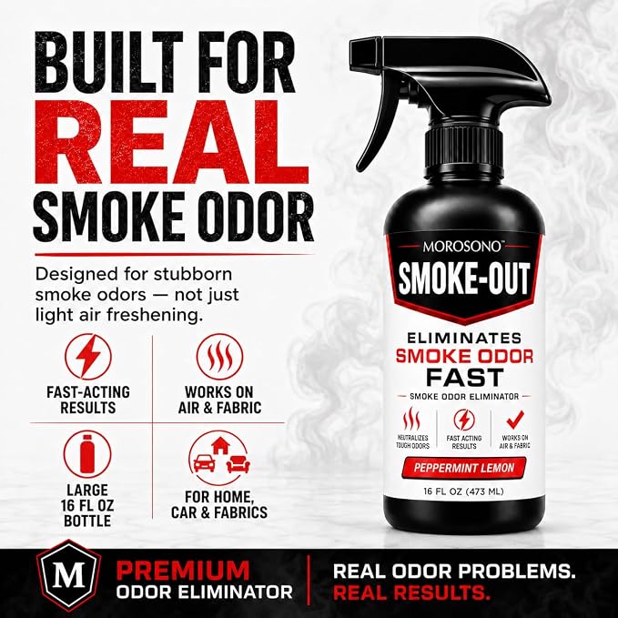 Smoke-Out Smoke Odor Eliminator Spray, 16 oz Peppermint Lemon Deodorizer for Car, Home, Clothes, Fabric, Cigarette, Cigar, Pet and Food Odors