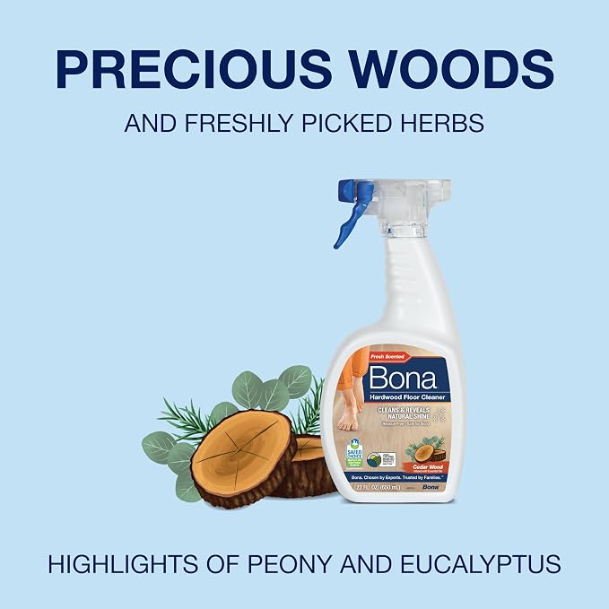 Bona® Hardwood Floor Cleaner Spray - 32 fl oz - Cedar Wood - Includes Filled Bottle + Concentrate Refill for Hardwood Floor Cleaning