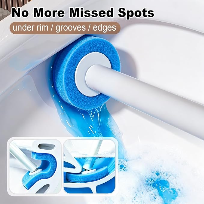 Disposable Toilet Brush with 35 Refill Pads, Auto-Open, Water-Activated Cleaning Heads, Wall-Mounted Toilet Kit for Bathroom & Tub