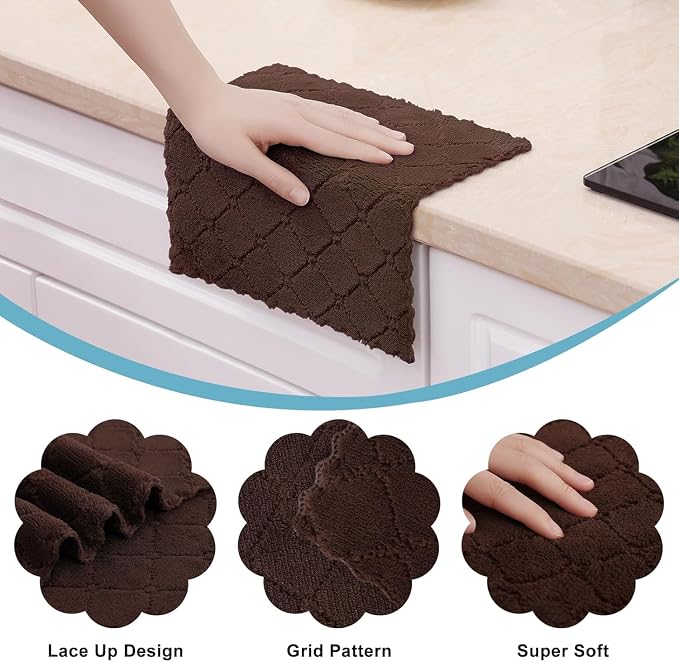 Homaxy 18 Pack Kitchen Dish Cloths (10 x 10 Inches, Brown), Super Soft and Absorbent Coral Velvet Dish Towels, Nonstick Oil Fast Drying Microfiber Cleaning Cloth, No Lint Household Dishcloths