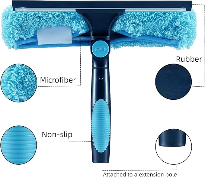 4pcs 11" Window Squeegee & Microfiber Scrubber 2-in-1 Cleaning Tool | Attachment Only