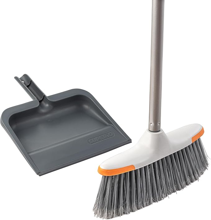 Superio Clip-On Dustpan with Rubber Lip - 10-inch Wide Durable Plastic Dust Pan with Comfort Grip Handle, 2-Pack (Grey)