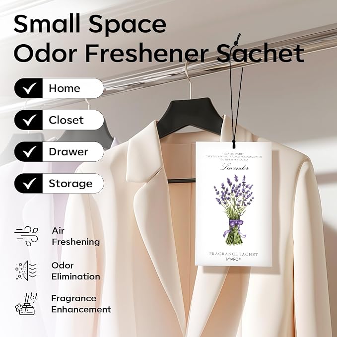 MYARO 12 Pack Assorted Floral Scented Sachets - Lavender, Rose, Jasmine, Ocean, Gardenia & Lily | Drawer, Closet & Car Air Freshener Bags | Multi-Scent Home Fragrance Gift Set