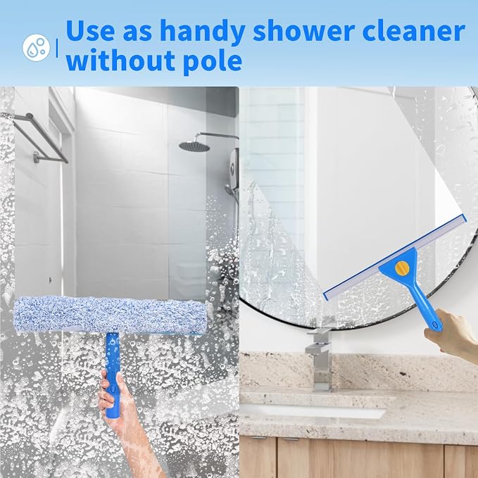 10Ft Window Squeegee with Long Handle, Window Washer for High Windows Glass | 14" Squeegee for Window Cleaning, 15" Microfiber Scrubber, 120" Window Cleaning Kit, Window Washing kit for Home, Outdoor