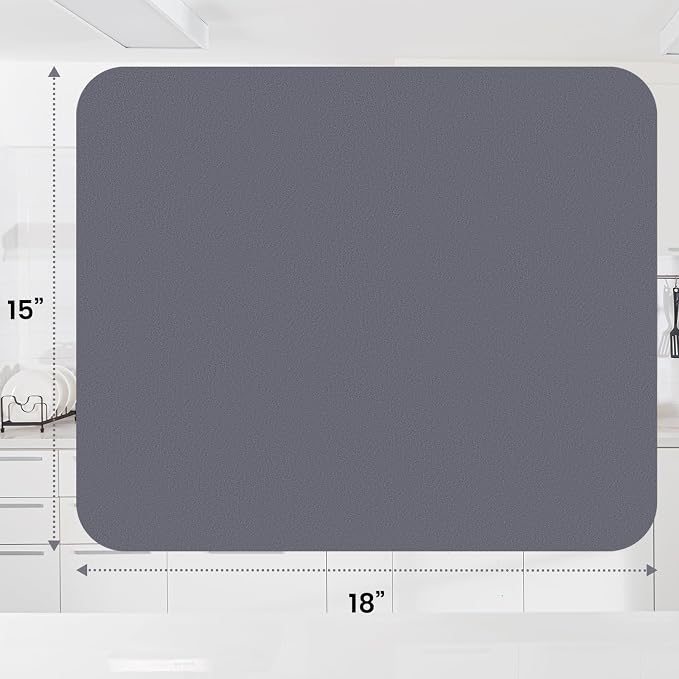WISELIFE Dish Drying Mat Super Absorbent Drying Mat Large Dish Drying Mats for Kitchen Counter Easy Clean Dish Mat Kitchen Drying Mat15"x 18" Classic Grey