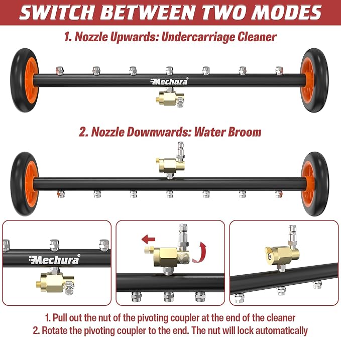 24 Inch Undercarriage Pressure Washer Attachment, 4000 PSI | Undercarriage Cleaner & Water Broom, 1/4" Quick Connect Pressure Washer Accessories with 3 Extension Wands, Black