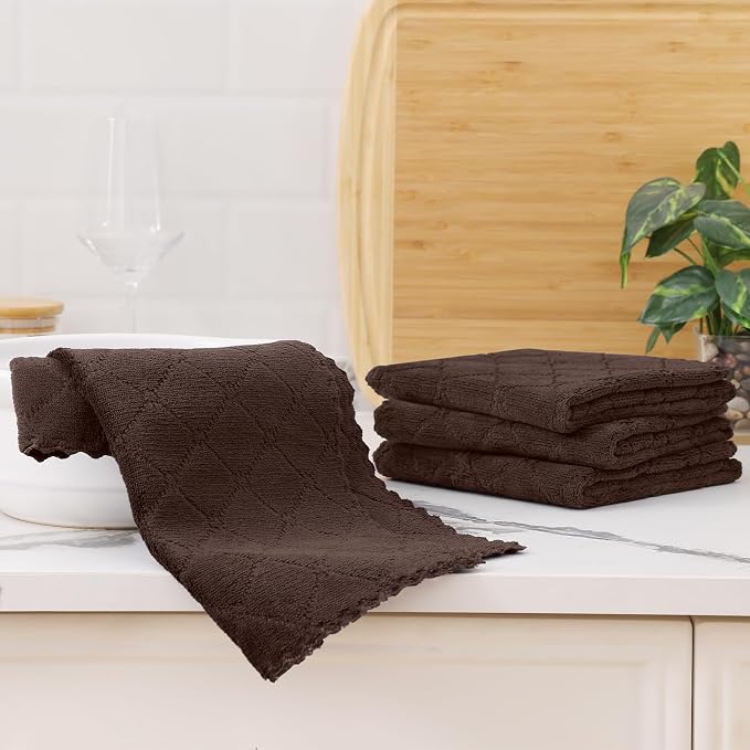 Homaxy 12 Pack Dish Towels for Kitchen (13 x 19 Inches, Brown), Super Soft and Absorbent Coral Velvet Dish Cloths for Washing Dishes, Nonstick Oil Fast Drying Microfiber Cleaning Cloth
