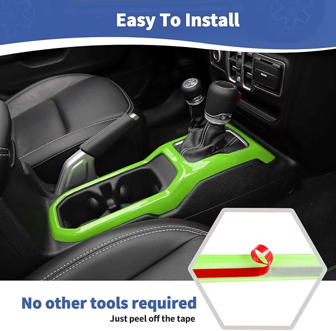 RT-TCZ for Wrangler JL Dash Trim Cover Green, Gear Shift Panel Trim Frame for Jeep Wrangler JL JLU Gladiator JT 2018-2023 Green Interior Accessories 3pcs