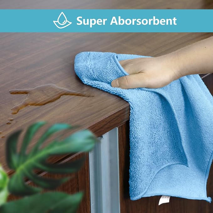 HOMEXCEL 8PK Microfiber Cleaning Cloth, Cleaning Rags for Home, 11.5x11.5in | Reusable, Lint Free, Scratch-Free and Highly Absorbent Towels for Kitchen, Window and Glass, Cars, Blue