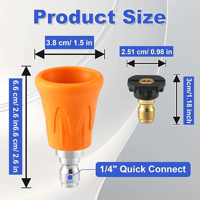 FIXFANS Pressure Washer Nozzle Guard, Power Washer Nozzle Tips, Orifice 3.5 | Stainless Steel High Pressure Washing Nozzle Holder Set with Upgraded Rubber Protector Cover, 1/4" Quick Connect, 5Pcs