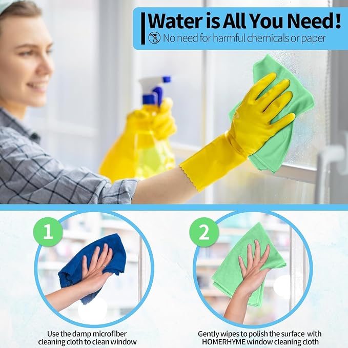 Microfiber Cleaning Cloth, 6 Pack Glasses Cleaning Cloth, 16" ×14" Window Cleaning Rags, Streak Free Lint Free Polishing Cloths Wipes for Eye Glass Stainless Steel Windshield, Sage Green