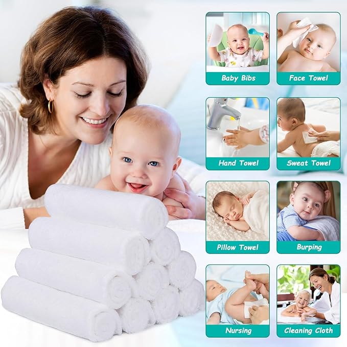 HOMEXCEL Baby Washcloths 20 Pack-Microfiber Coral Fleece Baby Bath Face Towel 11 x 11 Inch Extra Absorbent Soft Burp Cloth and Wash Cloths for Newborn-Infants and Toddlers,White