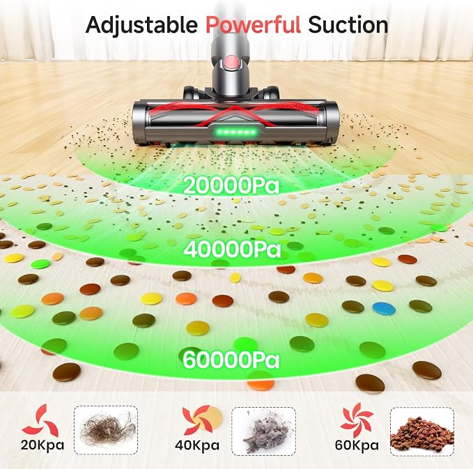 Cordless Vacuum Cleaners - 580W 60KPA 60Mins Cordless Stick Vacuum with Self-Standing for Home/Pet Hair/Carpet/Hardwood Floor