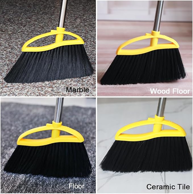 Gloffer Soft Bristles Broom for Indoor Sweeping, Household Cleaning Angle Broom with 55inch Long Handle for Home Office Hardwood Tile Floors Kitchen
