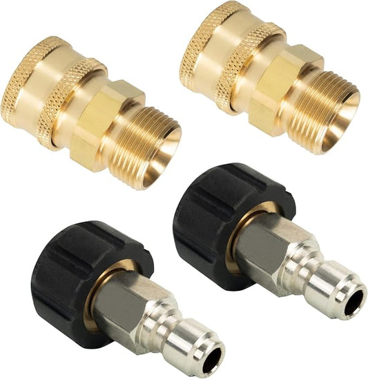 LIULO TOOL 4 Pack Pressure Washer Quick Connect Kit, Quick Disconnect Kit, Metric M22 14mm to 3/8" Quick Connect Kit, 5000 PSI