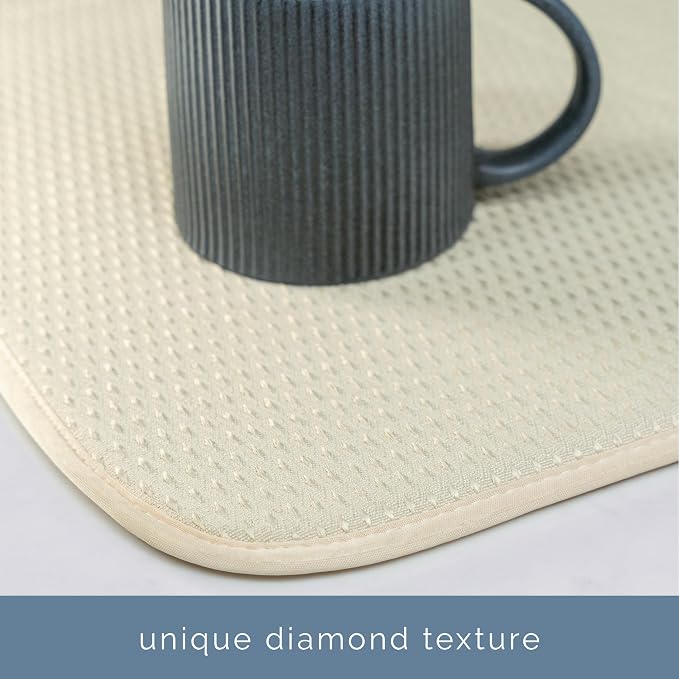 S&T INC. Dish Drying Mat, 18" x 24", XL, Diamond Texture, Cream | Absorbent Microfiber, Extra Large Kitchen Counter Mat for Dishes, Utensils, Pots and Pans, Machine Washable
