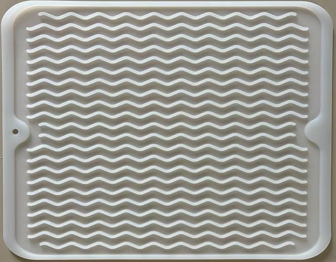 Silicone Dish Drying Mat for Multiple Usage, Easy clean, Eco-friendly, Heat-resistant Dish Drainer Mat for Kitchen Counter,Sink,Refrigerator or Drawer liner (16" x 12", Translucent)