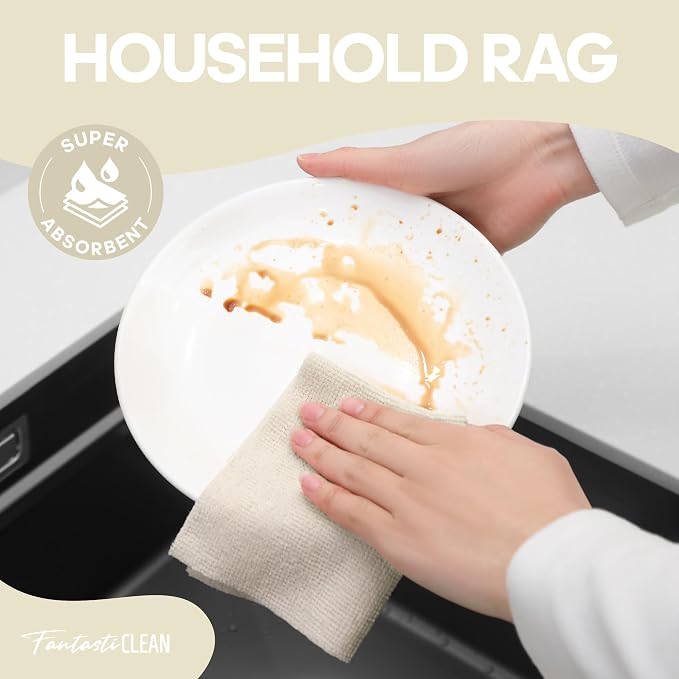 Fantasticlean Microfiber Cleaning Cloth Roll 4 Rolls 240 Pack, Tear Away Paperless Towels, 8" x 8", Reusable Washable Rags, House Kitchen, Pet, Office, Indoor Outdoor, Compact and Portable (Off-White)