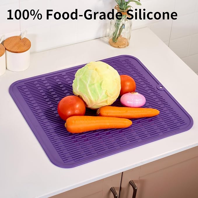 ZLR Heavy-Duty Silicone Dish Drying Mat (16" x 18" / 401 x 455mm) - XL Family-Size Thick 4mm Drainboard for Pots, Pans & Heavy Cookware - Oversized Trivet & Counter Protector, Non-Slip (Meadow Violet)
