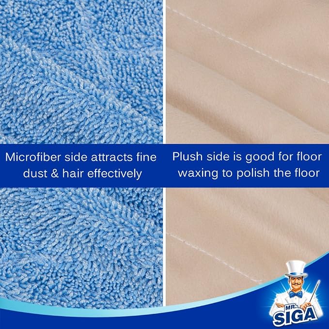 MR.SIGA Professional Microfiber Mop Refills, Pack of 3 | Microfiber side attracts fine dust and hair effectively, plush side is great for floor waxing, size: 42cm X 23cm