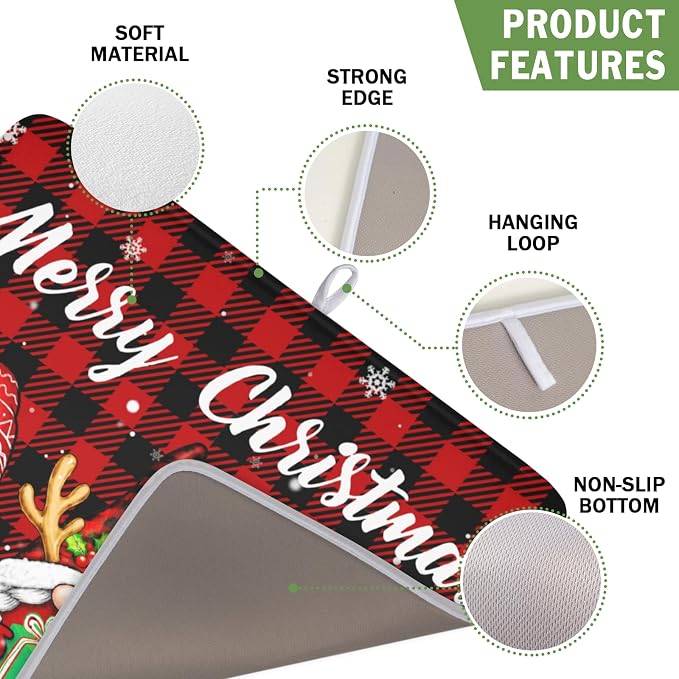 Merry Christmas Dish Drying Mat 16x18 Inch Xmas Santa Claus Winter | Polyester，Absorbent Microfiber，for Kitchen Coffee Dining Bar Decor