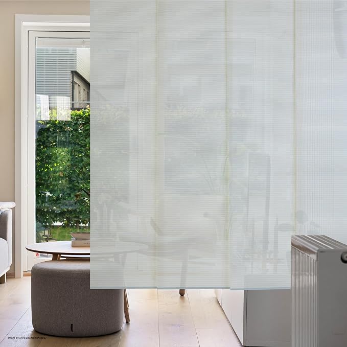 Replacement Fabric Panels for Sliding Glass Door (4-Pack, 23"x96"), Fabric Only, Natural Woven Blind Slats, Trimmable, Sheer, Track & Bottom Rail Not Included,Ivory White