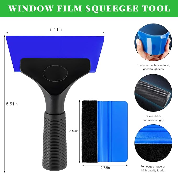 Yourkar 2 PCS Window Tint Kit Tools, Professional Vinyl Wrap Kit with Plastic Squeegee & Felt Squeegee, Universal Privacy Film Installation Tint Tools for Vehicle Glass Home (Blue)