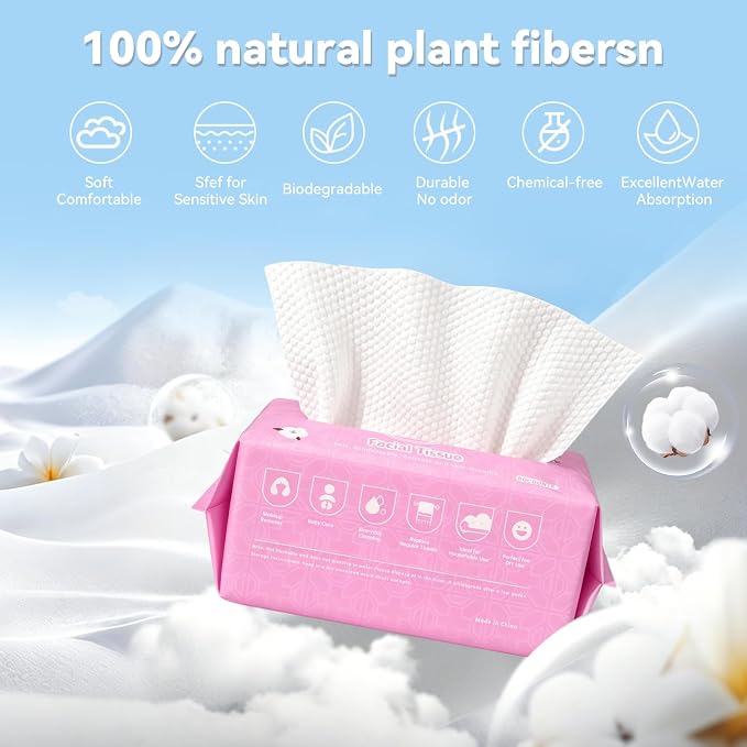 Disposable Face Towels 80 Count, 100% Pure Cotton Soft Facial Tissues, Lint-Free Wet Dry Use Face Cloths, Dual Texture Makeup Remover Wipes for Sensitive Skin, Baby Care & Household Daily Use