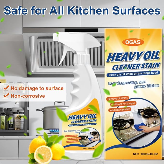 Heavy Duty Kitchen Degreaser Spray – Multi-Surface Oil & Grease Remover for Oven, Stovetop, Grill, Range Hood & Cookware, Non-Abrasive Low-Odor Formula, Effective Cleaner for Kitchen Surfaces