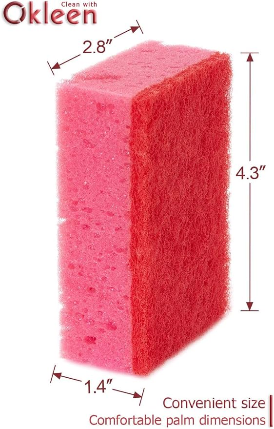 Pink Multi Use Scrub Sponges. Made in Europe. 9 Pack, 4.3x2.8x1.4 inches. Odorless Heavy Duty & Non Scratch Fiber. Durable and Delicate Scrubber for Kitchen & Bathroom, Housekeeping & Outdoors
