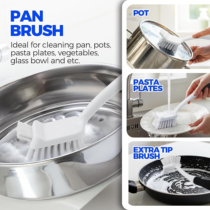 Holikme 6 Pack Dish Brush Set with Bottle Brush, Dish Scrub Brush, Pan Brush and 3 Straw Brushes, Deep Cleaning Handle Brush with Scraper Tip for Kitchen Sink Dishes Bottle Cup Pot and Pans (Black)
