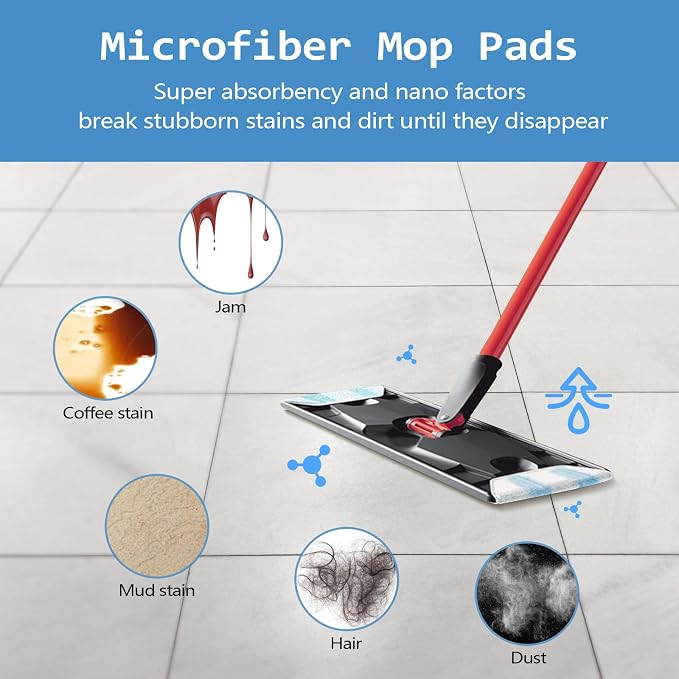 8 Flat Mop Replacement Pads for O Cedar Flat Mop System | for O Cedar Flat Mop Replacement pads,Machine Washable, Powerful Stain Removal, for Hardwood, Tile, Marble, laminate floors.
