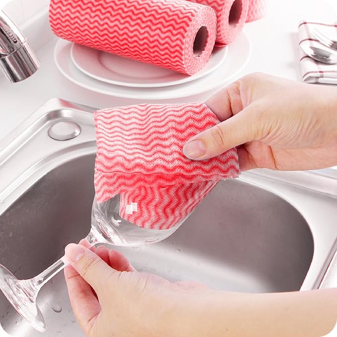 Disposable Cleaning Towels Disposable Dish Cloths, Reusable Towel Cleaning Wipes for Kitchen, Bathroom, Household, 50 Pack Red