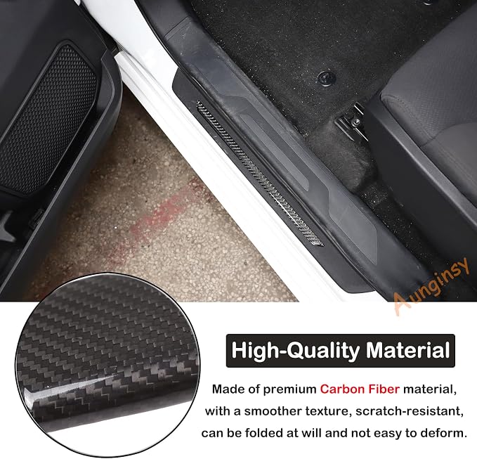 Car Door Sill Plate Protectors Fit Toyot@a Tundra/Sequoia 2022-2024 Carbon Fiber Door Entry Guard Sill Scuff Cover Sticker Step Protect Door Sill Scuff Plate Door Sill Cover Trim External Accessories