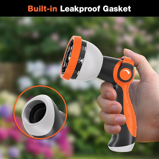 Besiter Garden Hose Nozzle, Hose Sprayer Nozzle with 10 Spray Patterns, Thumb Control On Off Valve,2 Pack Heavy Duty Metal Water Hose Nozzle for Car Wash, Plants, Pets & Outdoor Cleaning Green Orange