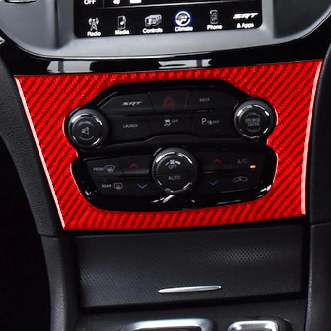 Climate Control Panel Stickers Fit for Chrysler 300 2011-2023 | Red Real Carbon Fiber|Central Console Trim Decals Base Touring Limited|Thick Overlay|Anti-scratch|Self-adhesive