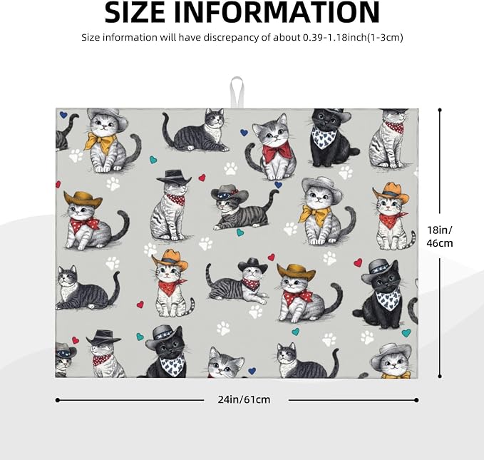 Pet Lover Cat Dish Drying Mat For Kitchen Counter, Super Absorbent Microfiber Dish Drying Pad, Kitchen Gadgets For Easy Clean Multi-Use Large 18"x24"